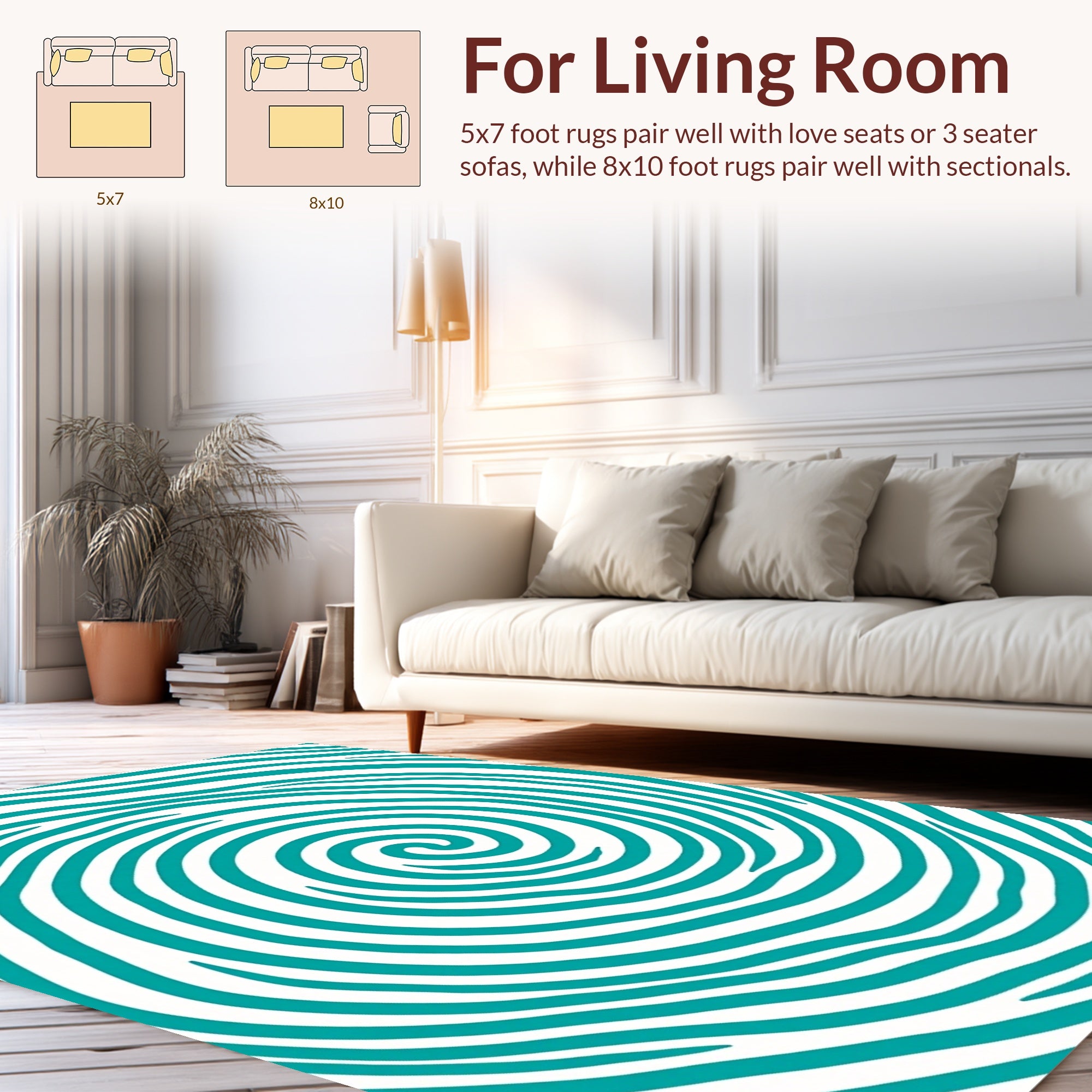 Turquoise Wavy Spiral Pattern Rug
