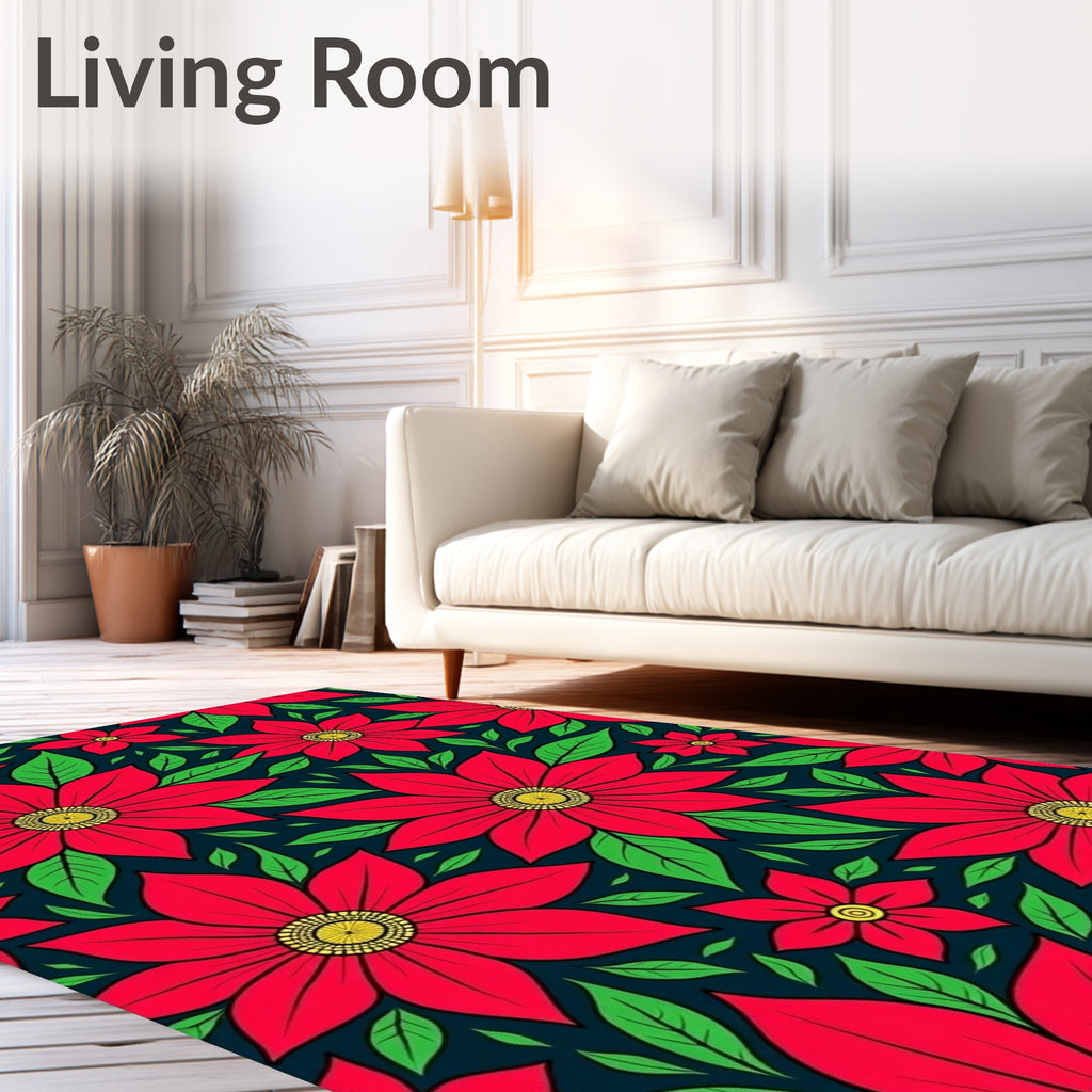 Bold Floral Pattern with Red Blooms Rug