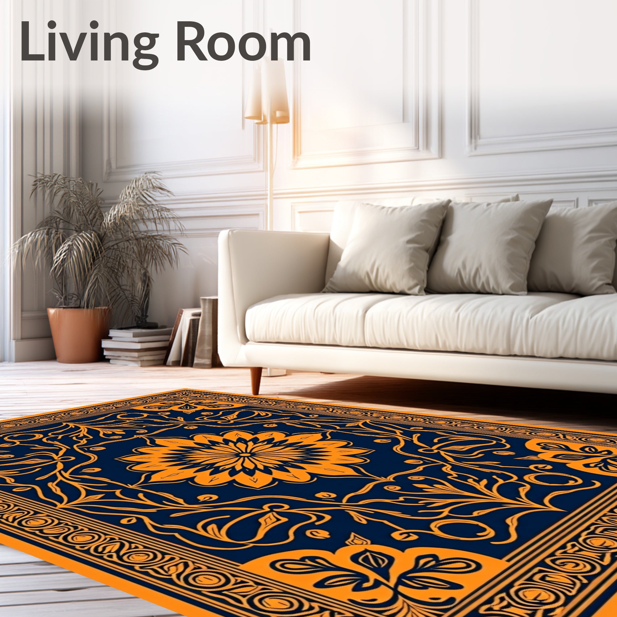 OrangeFloral Intricate Pattern Rug