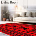 Red Black Deer Scroll Pattern Rug
