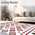 Deep Red Folk Snowflake Geometric Rug