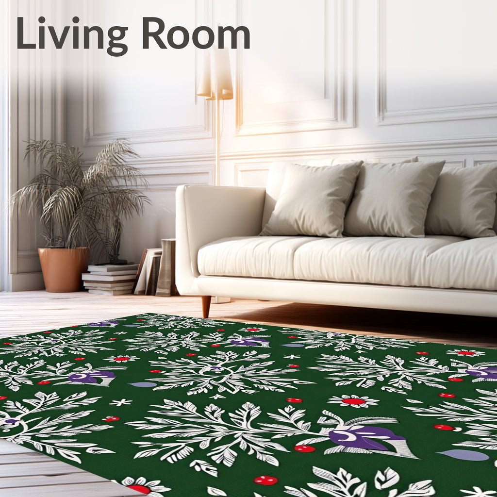 Nature Inspired White Floral Pattern Rug