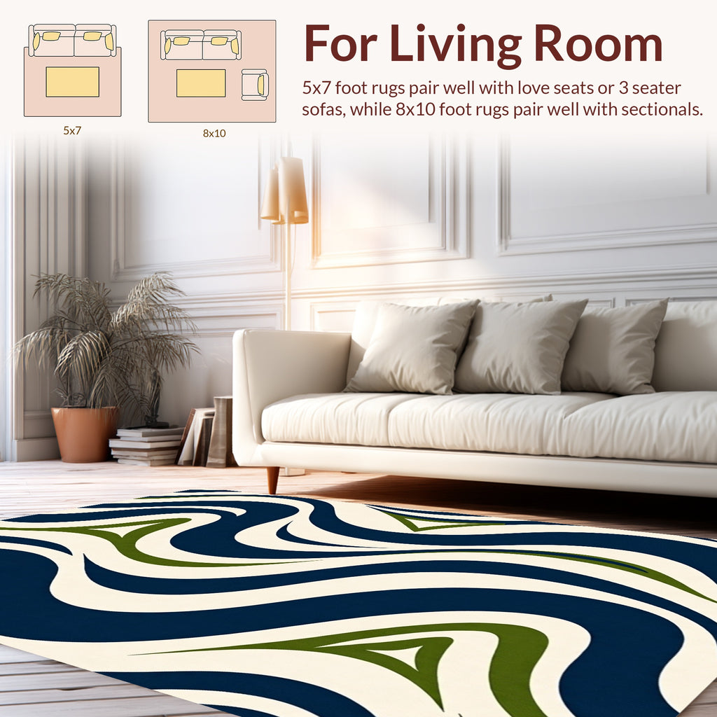 Wavy Blue Green Cream Pattern Rug