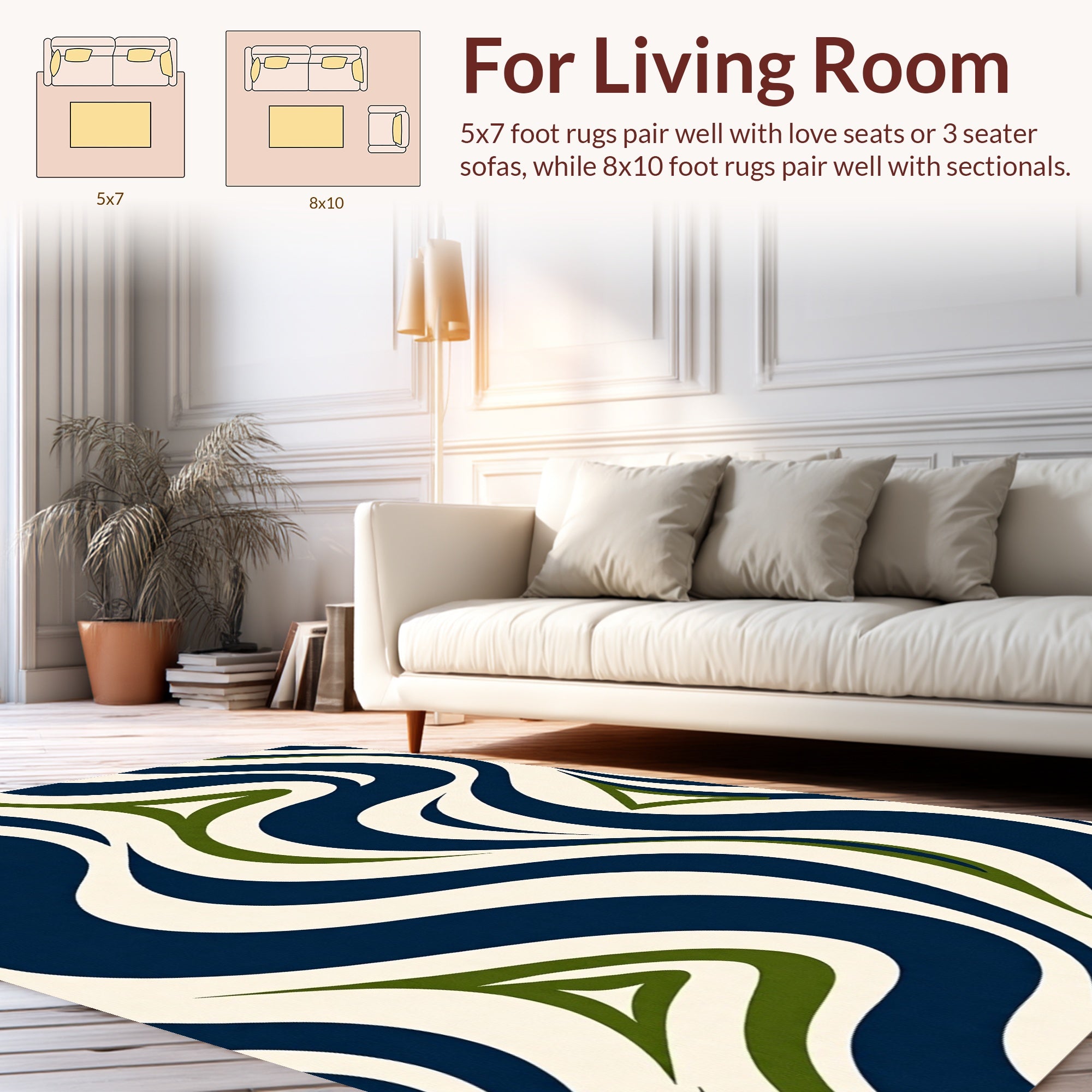 Wavy Blue Green Cream Pattern Rug