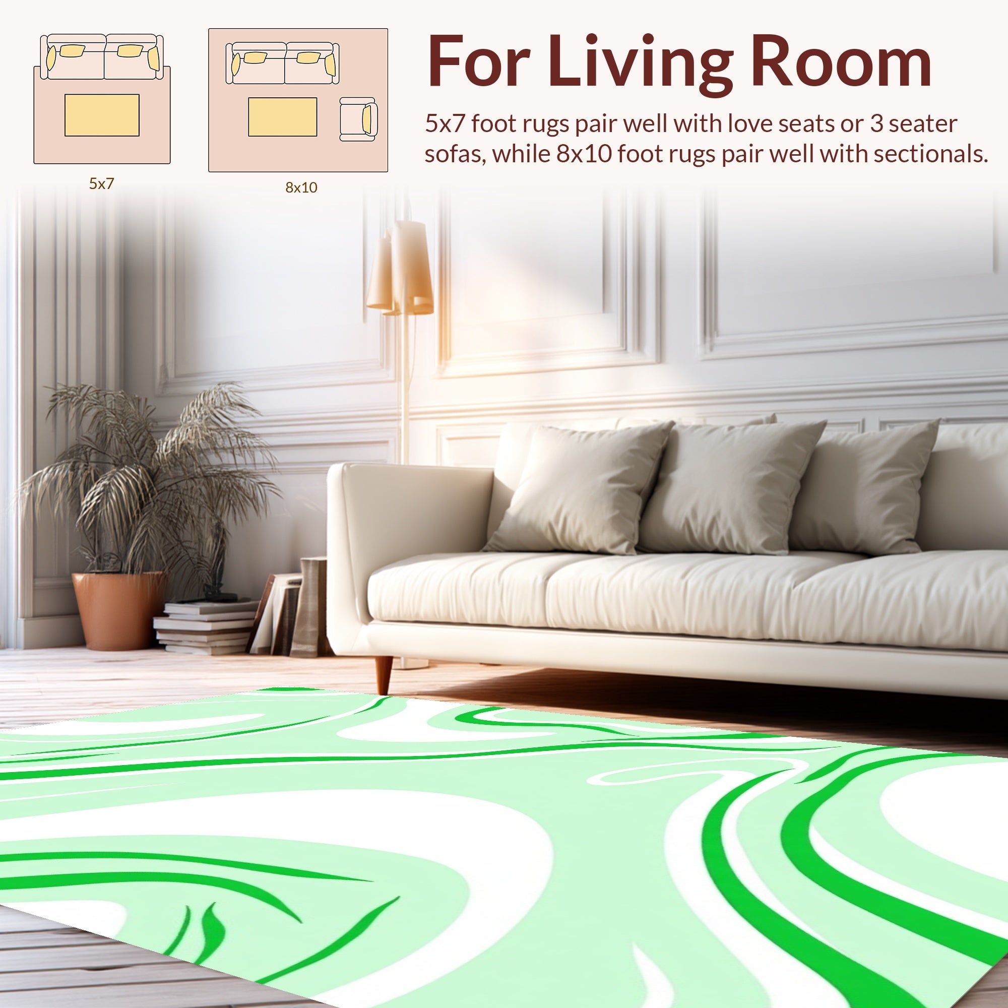 Elegant Green Wavy Swirl Design Rug