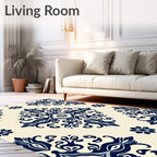 Classic Indigo Scrollwork Floral Motif Rug