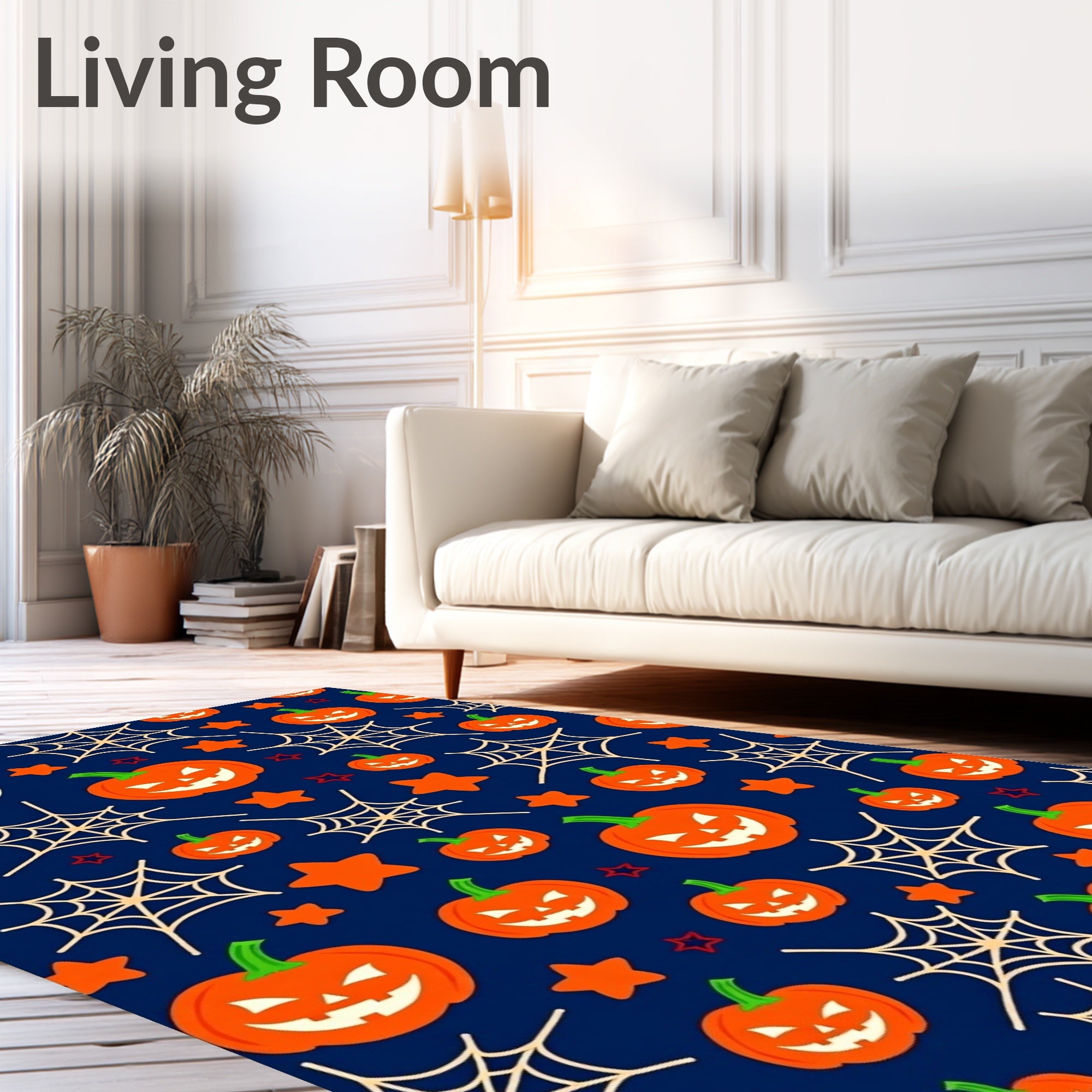 Halloween Pumpkins Spiderwebs Stars Pattern Rug