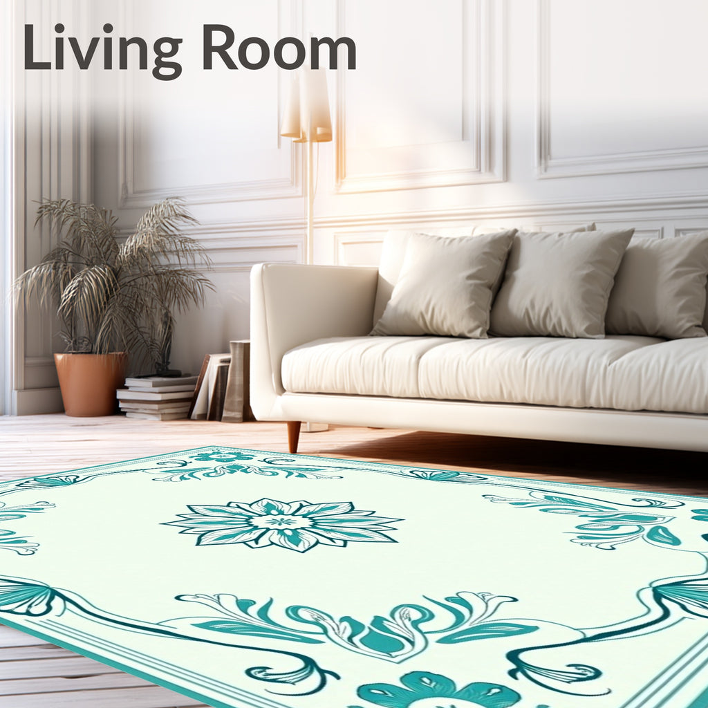 Teal Floral Arch Motif Design Rug
