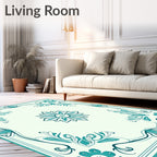 Teal Floral Arch Motif Design Rug