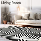 Bold Abstract Black White Geometric Pattern Rug