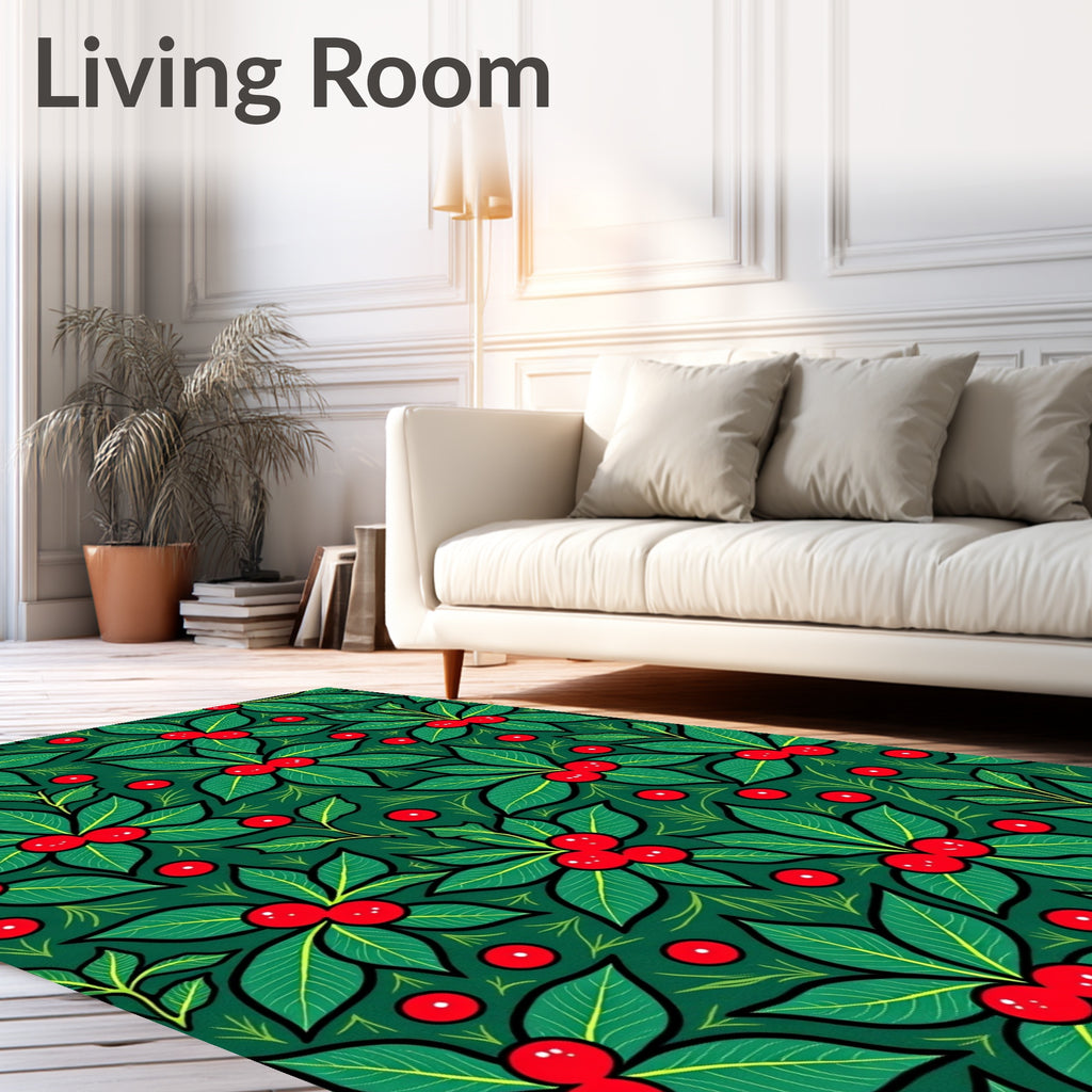 Festive Holly Berry Folk Art Design Rug