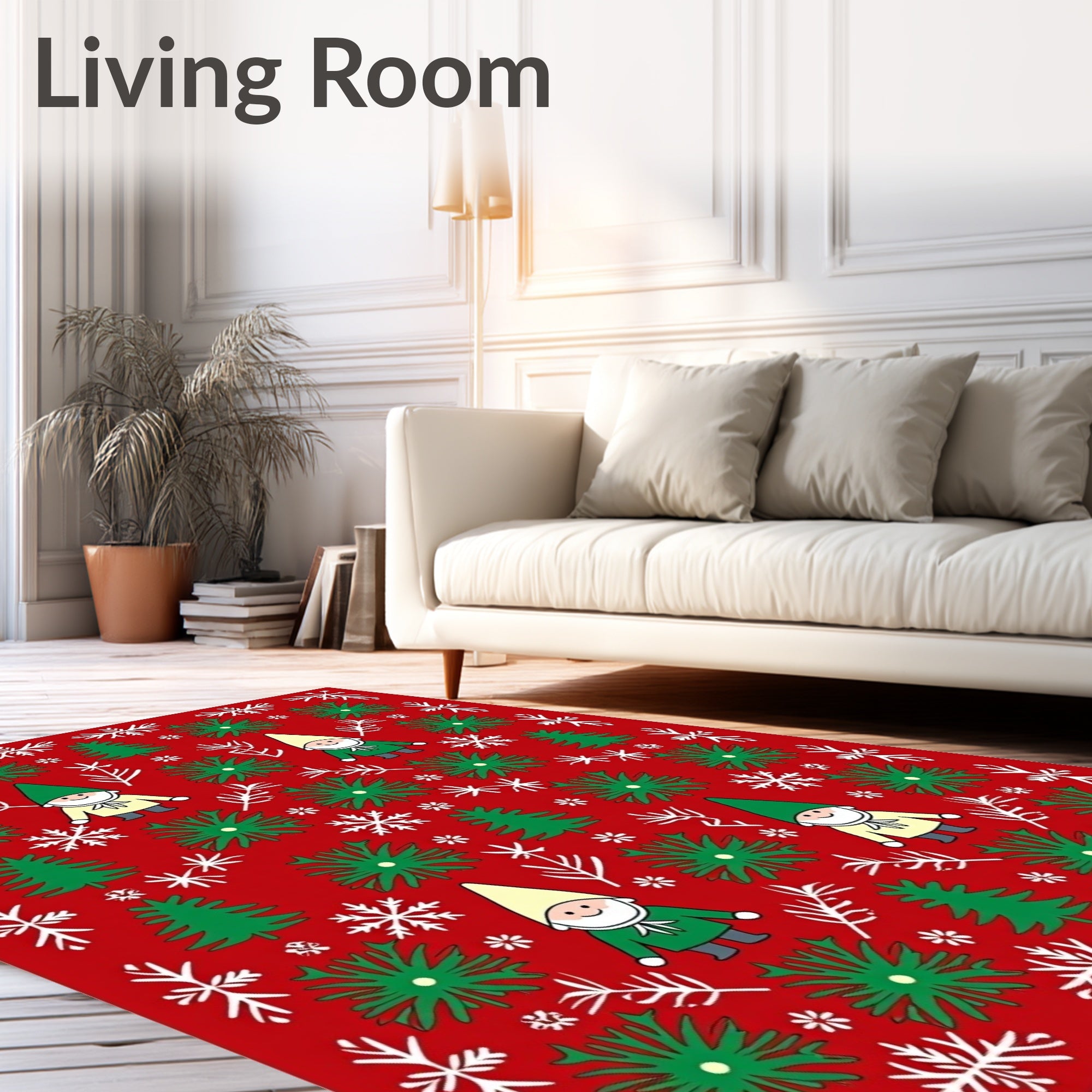 Cozy Red Gnome Christmas Tree Snowfall Rug