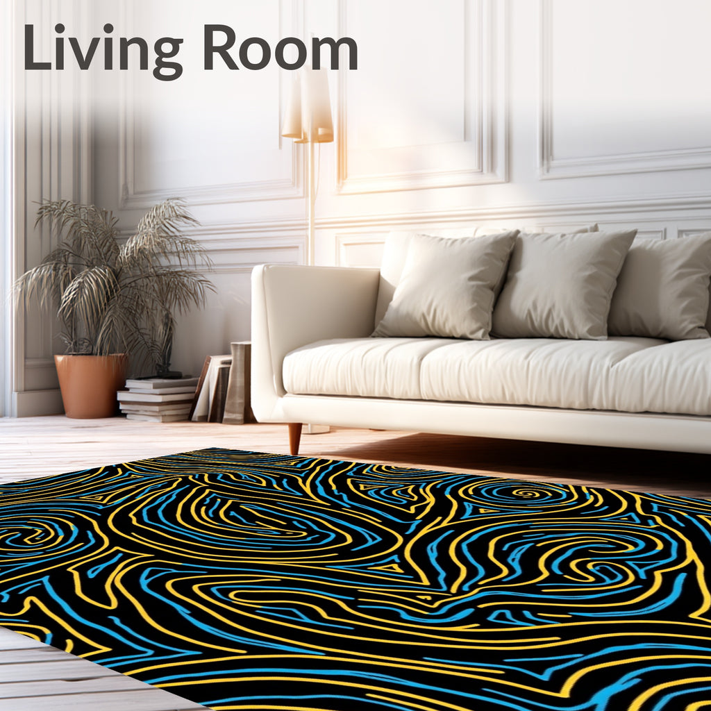 Wavy Blue Yellow Lines Pattern Rug