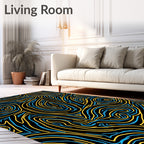 Wavy Blue Yellow Lines Pattern Rug
