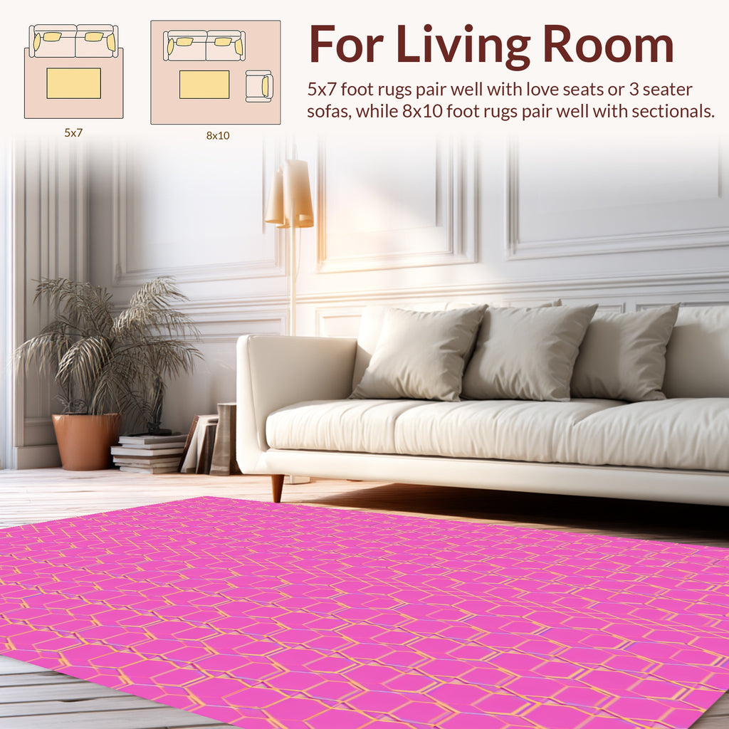 Pink Geometric Honeycomb Pattern Rug