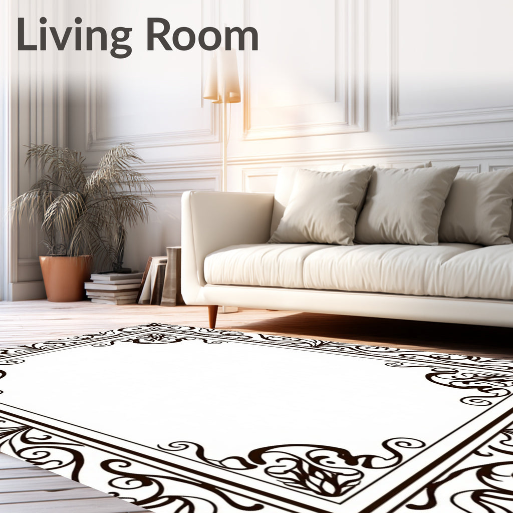 Ornate Scrollwork Black Vintage Frame Rug
