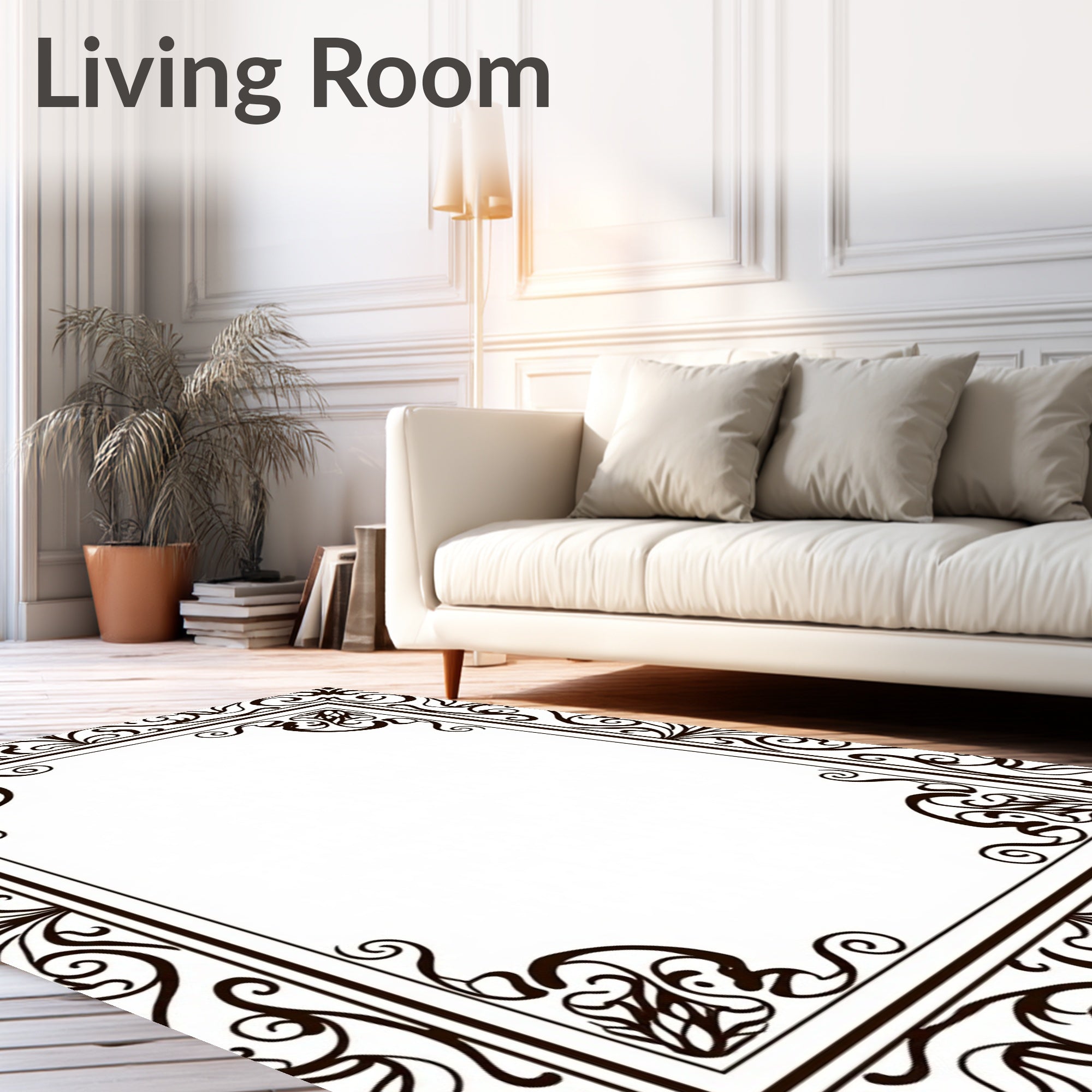 Ornate Scrollwork Black Vintage Frame Rug