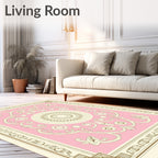 Pale Pink Rococo Floral Cartouche Rug