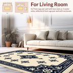 Cream Navy Floral Medallion Rug