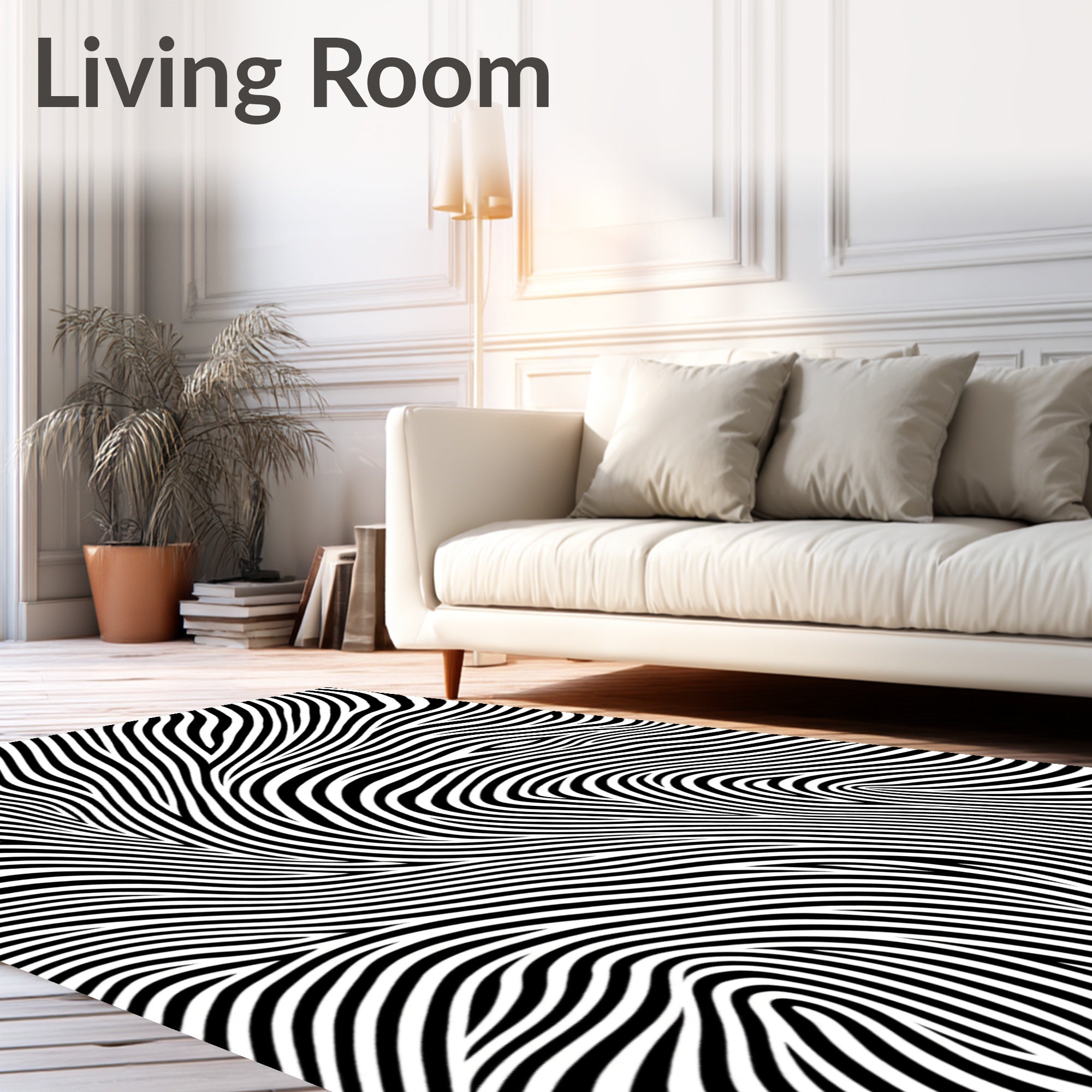 Bold Black White Striped Abstract Rug