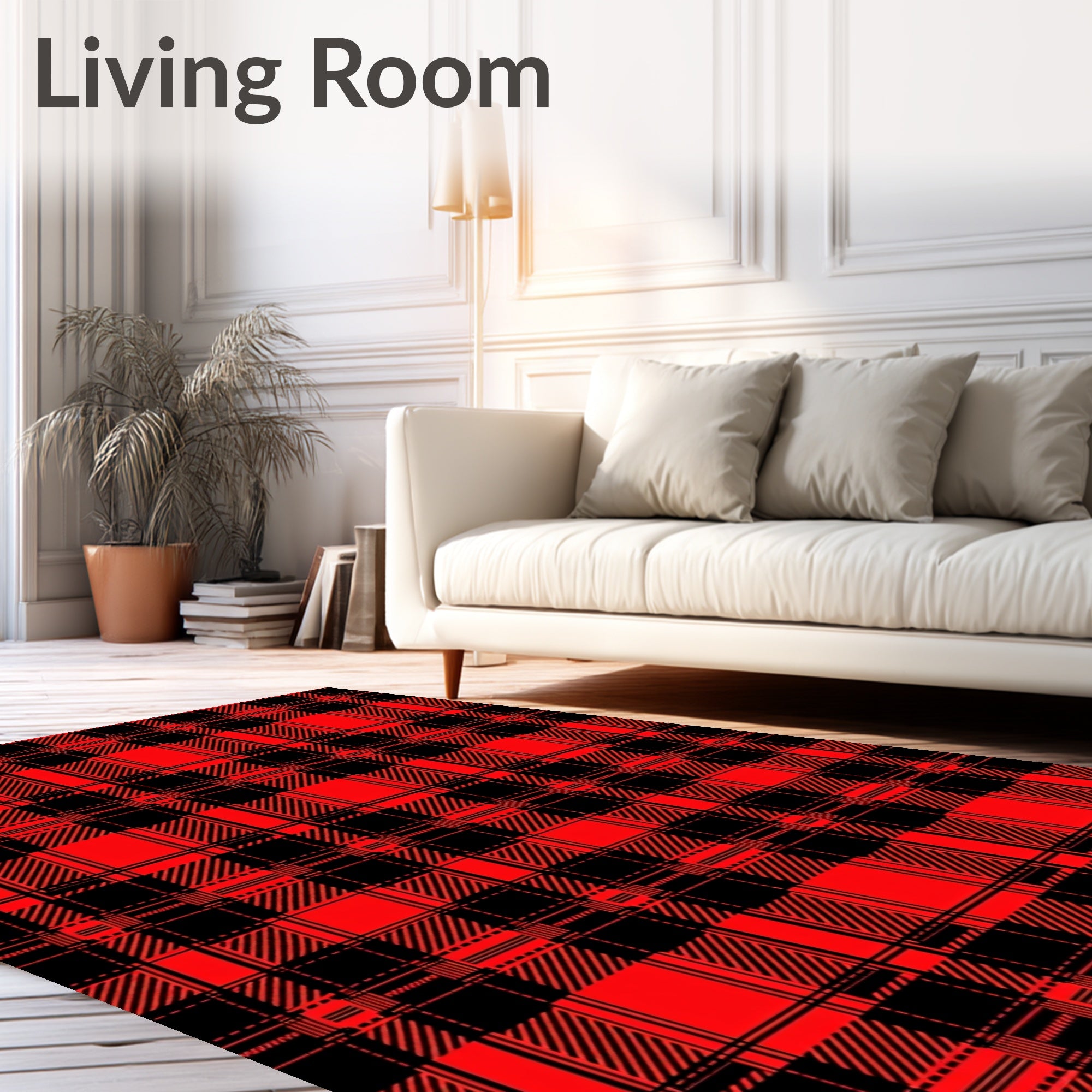 Bold Red Black Plaid Pattern Rug