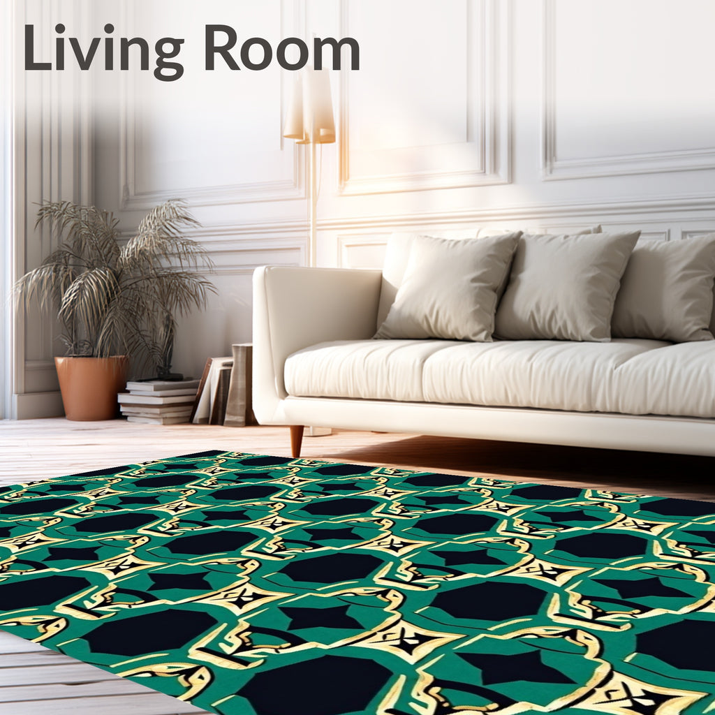 Emerald Black Gold Abstract Pattern Rug