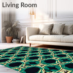 Emerald Black Gold Abstract Pattern Rug