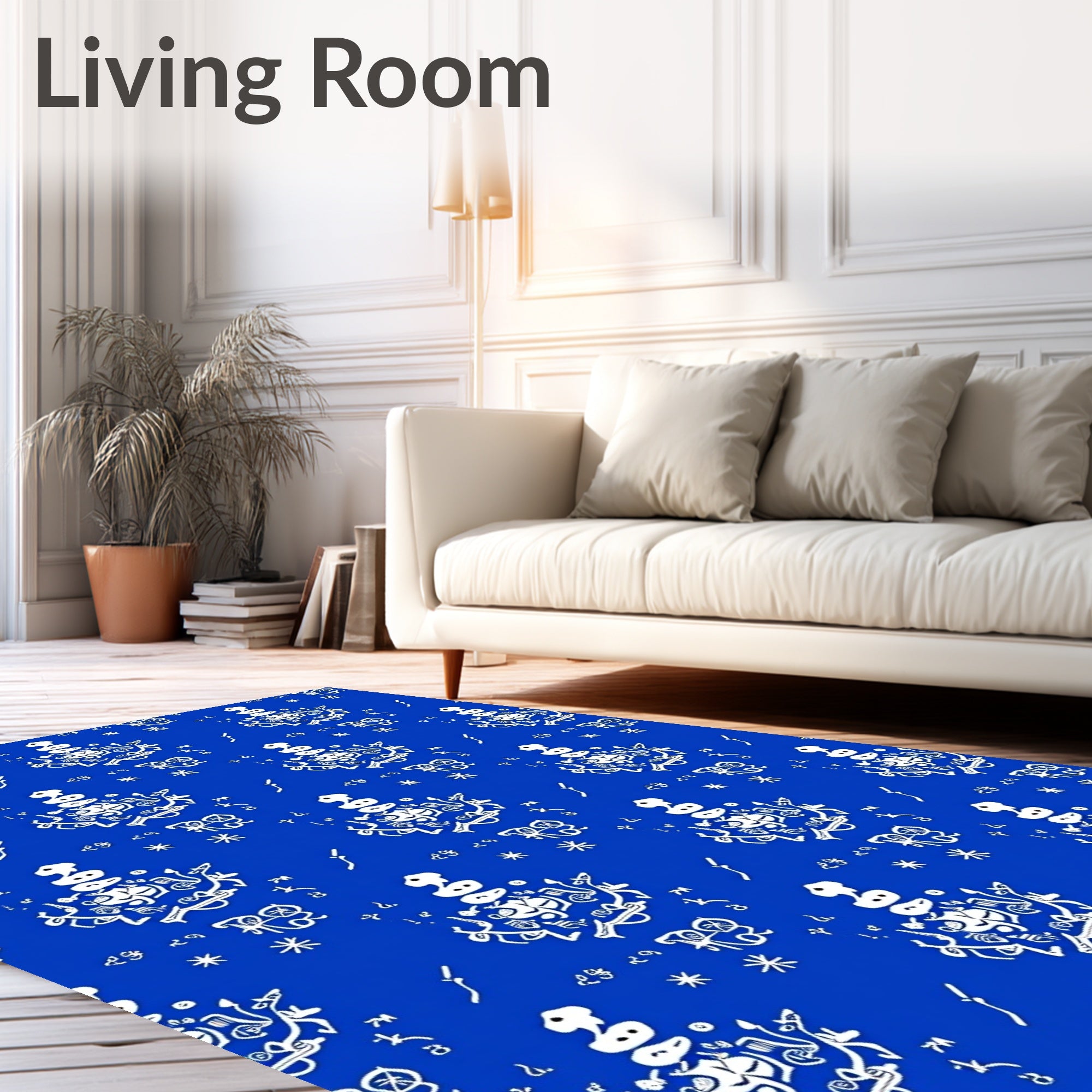 White Abstract Calligraphy Pattern Rug