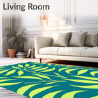 Teal Leaf Patterned Tropical Style Rug