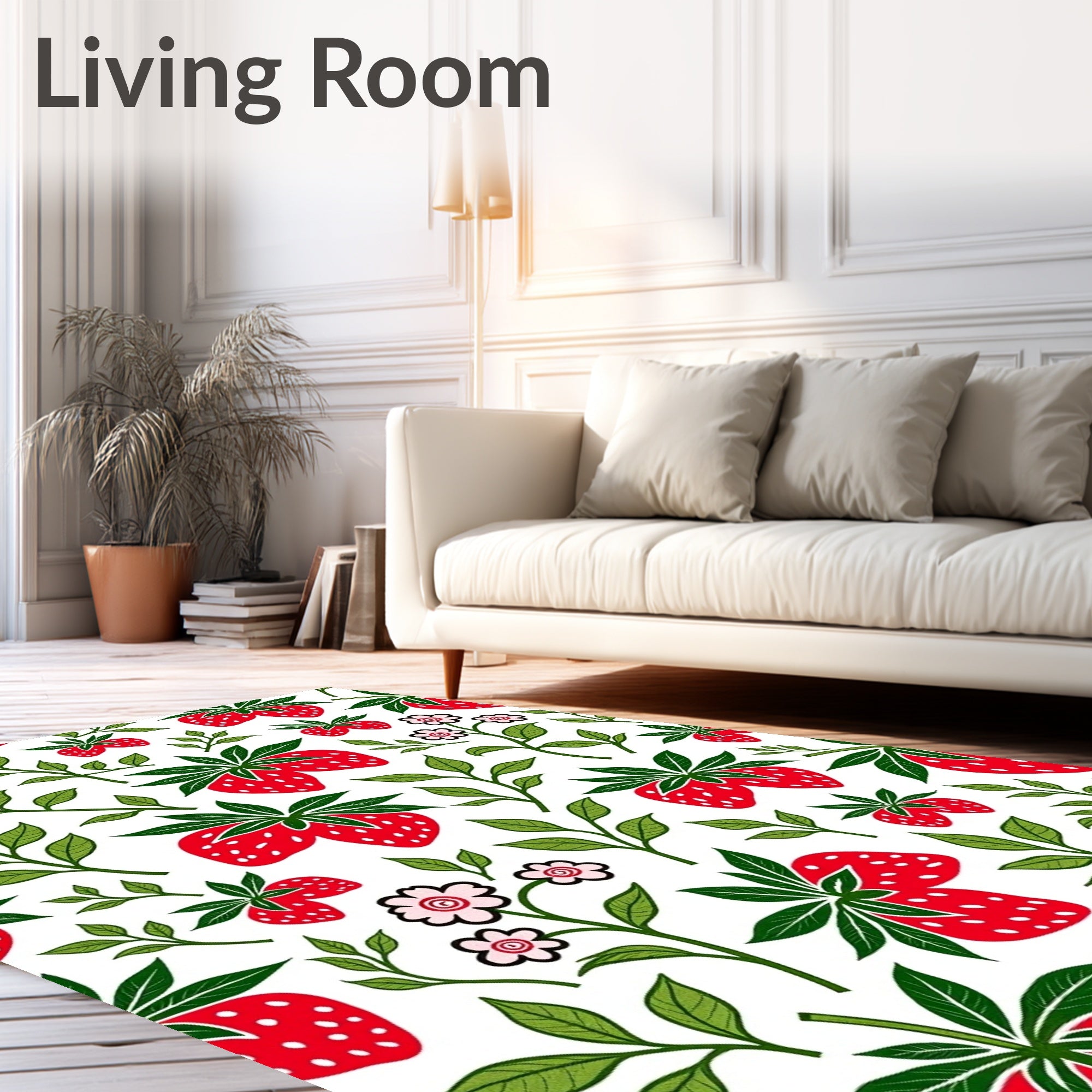 Fresh Strawberry and Leaf Pattern Rug