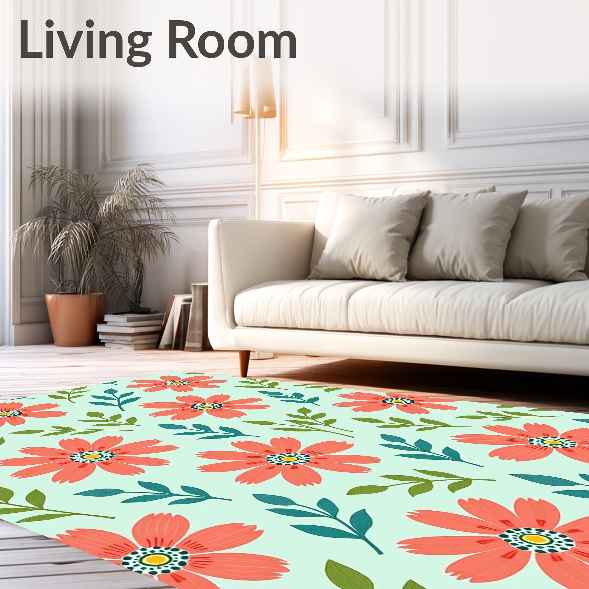 Coral Floral Leaf Pattern Rug