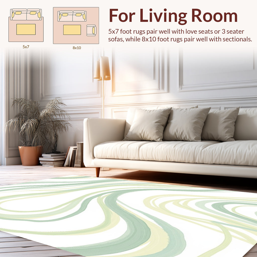 Soft Green Abstract Wavy Stripes Rug