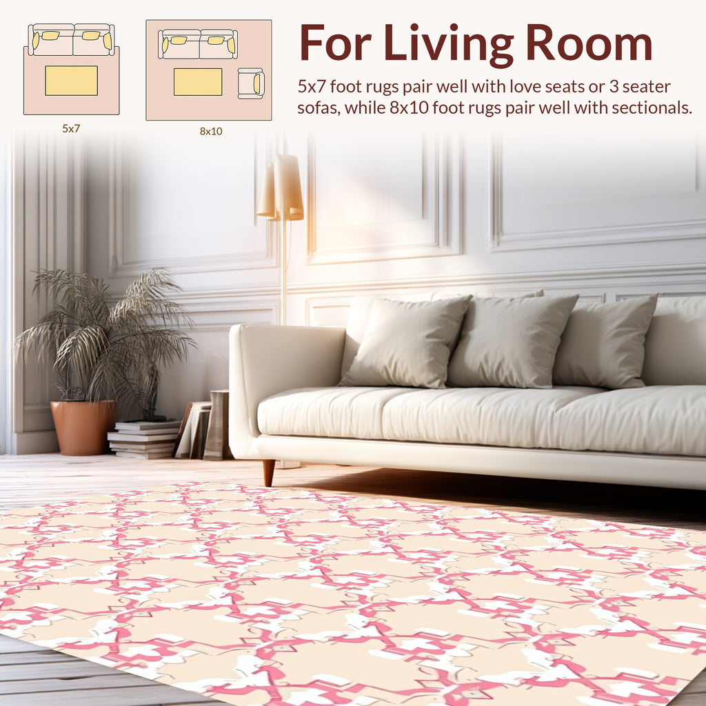 Elegant Pink Cream Geometric Pattern Rug