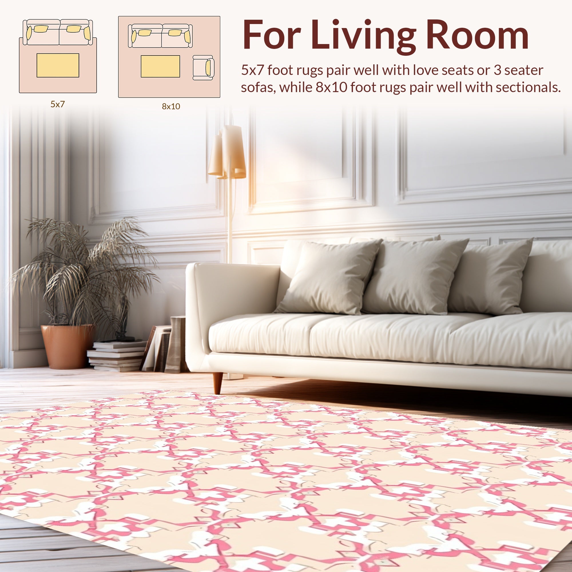 Elegant Pink Cream Geometric Pattern Rug