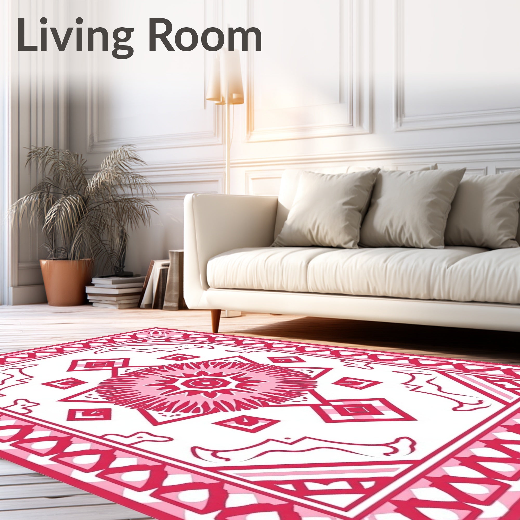Bold Pink Geometric Floral Design Rug