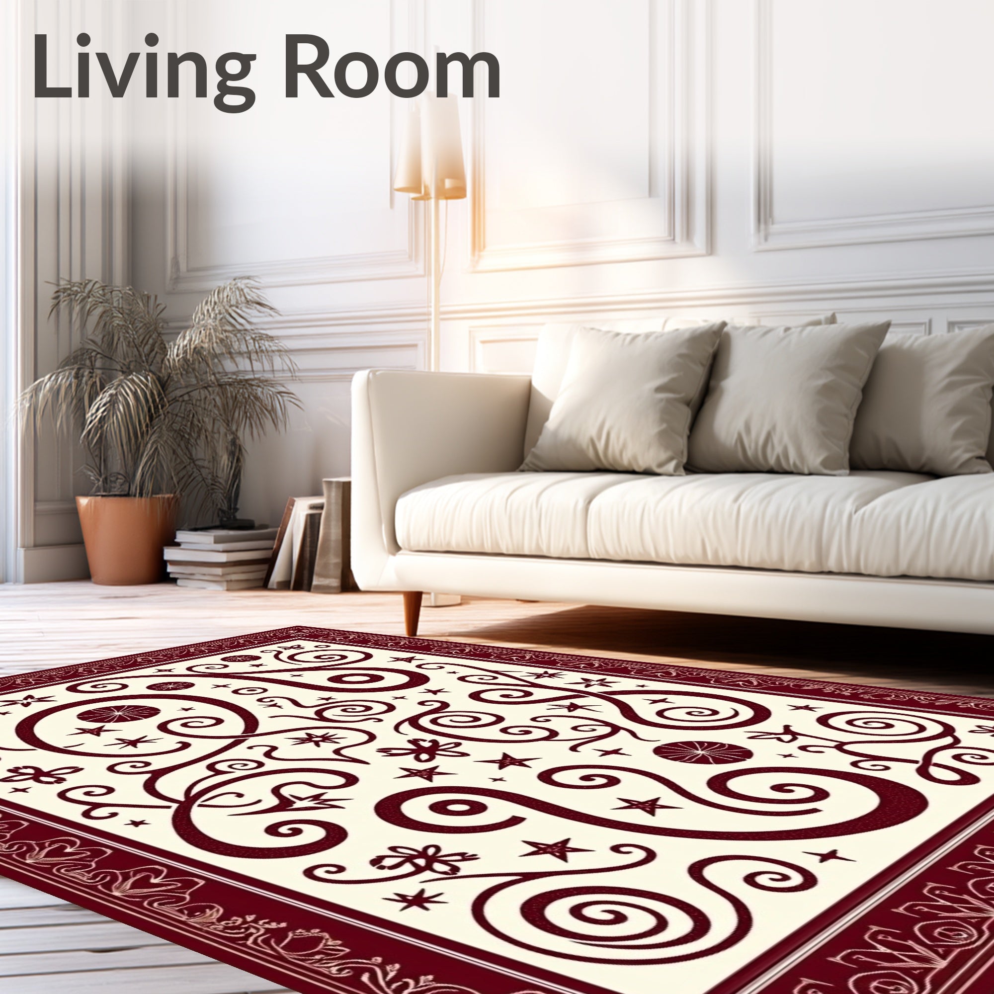 Elegant Swirls Stars Design Rug