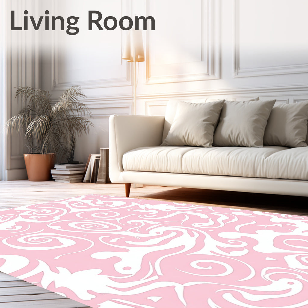 Pink White Swirling Pattern Rug