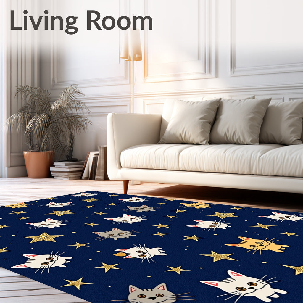 Cute Cat And Star Pattern Rug