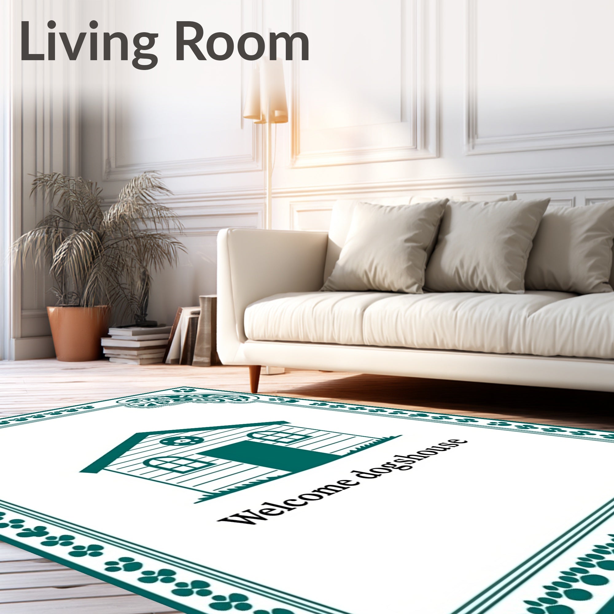 Green Paw Print Doghouse Design Rug
