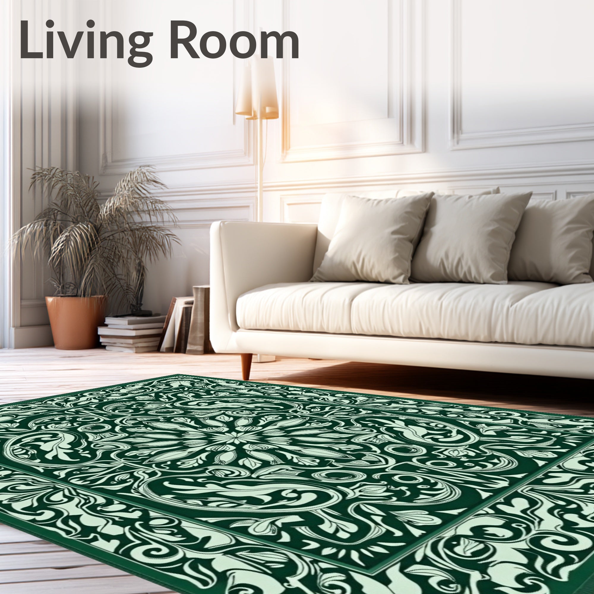Emerald Green Floral Medallion Symmetry Rug