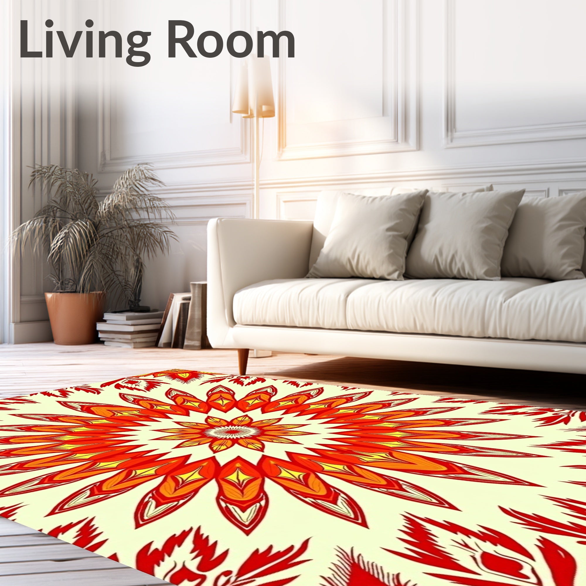 Fiery Red Yellow Floral Mandala Rug