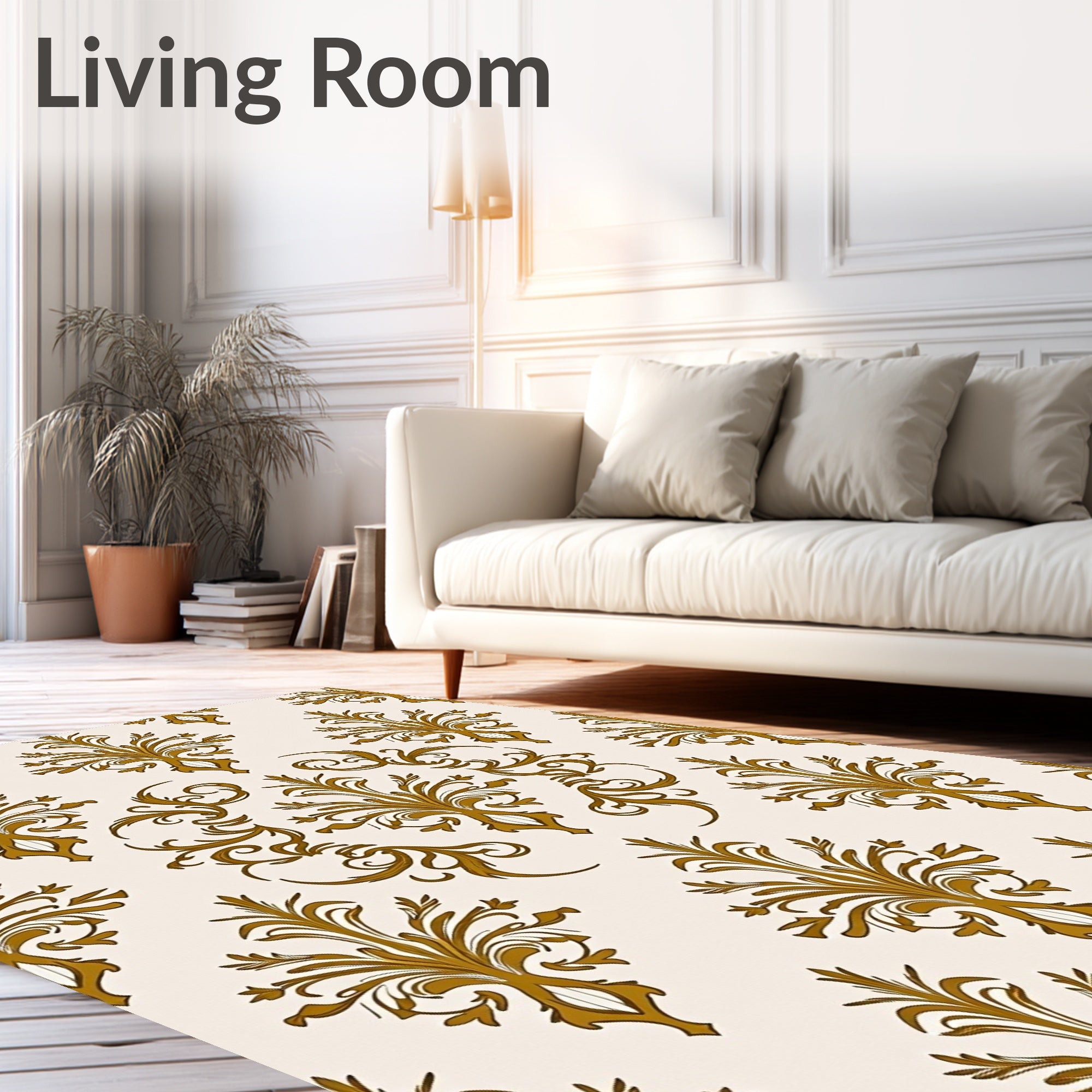 Classic Gold Floral Damask Pattern Rug