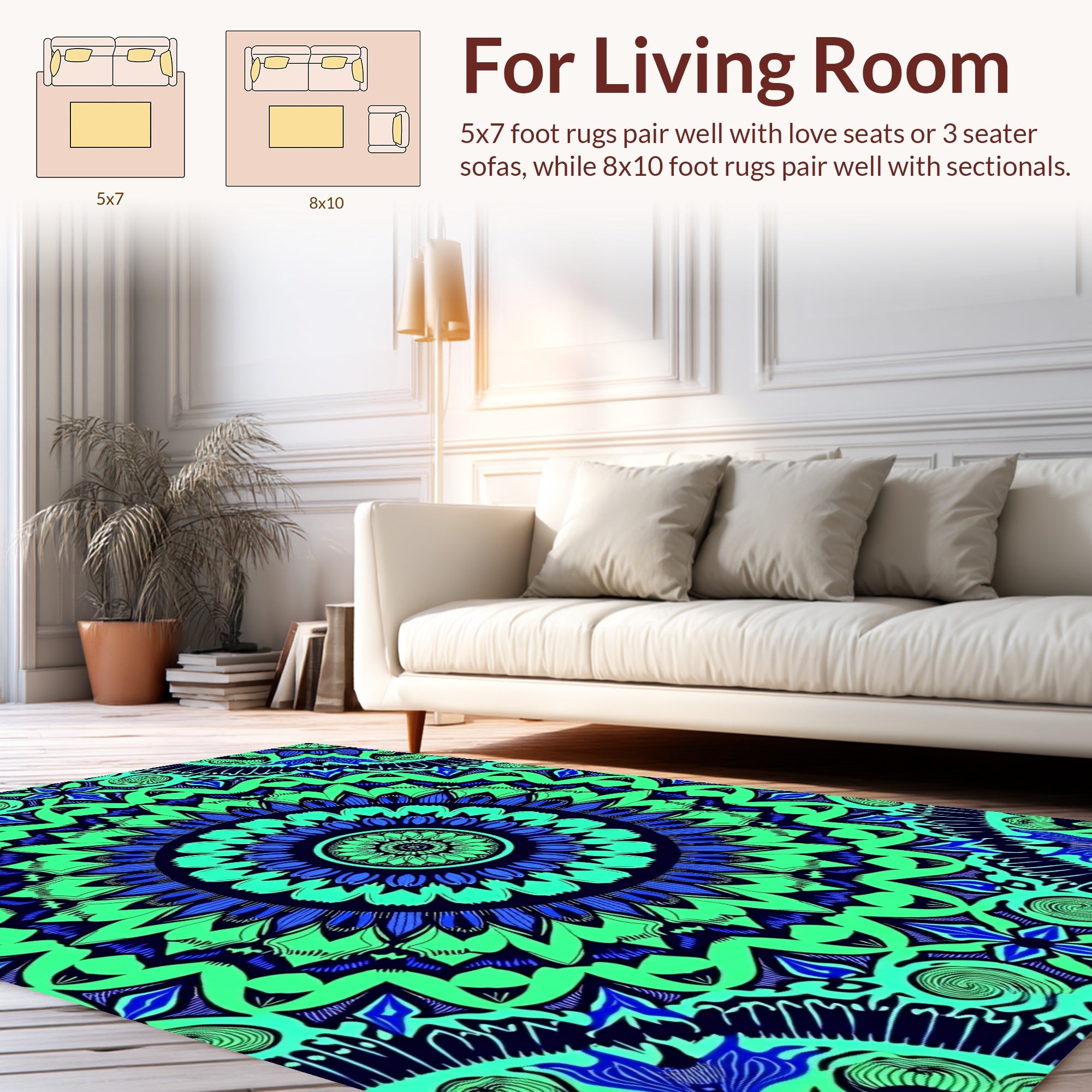 Symmetrical Blue Green Mandala Pattern Rug