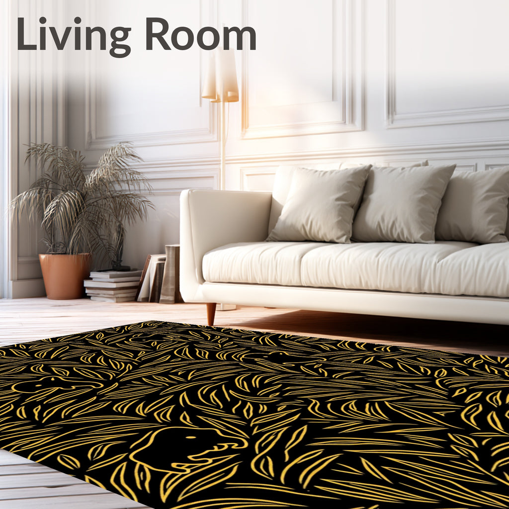 Golden Leafy Animals Pattern Rug