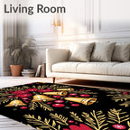 Festive Golden Bells Red Flower Pattern Rug