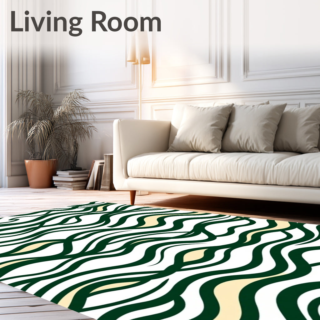 Dark Green Wavy Stripe Pattern Rug