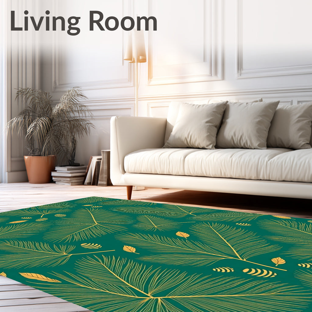 Emerald Green Golden Feather Forest Rug