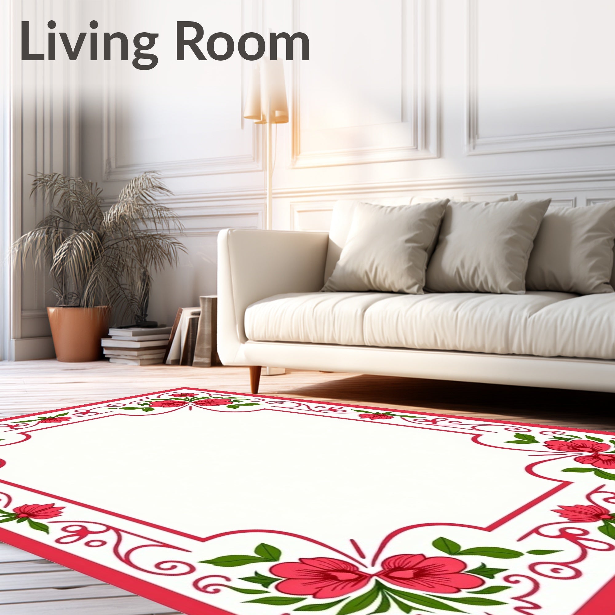 Red Floral Vine Whimsical Rug