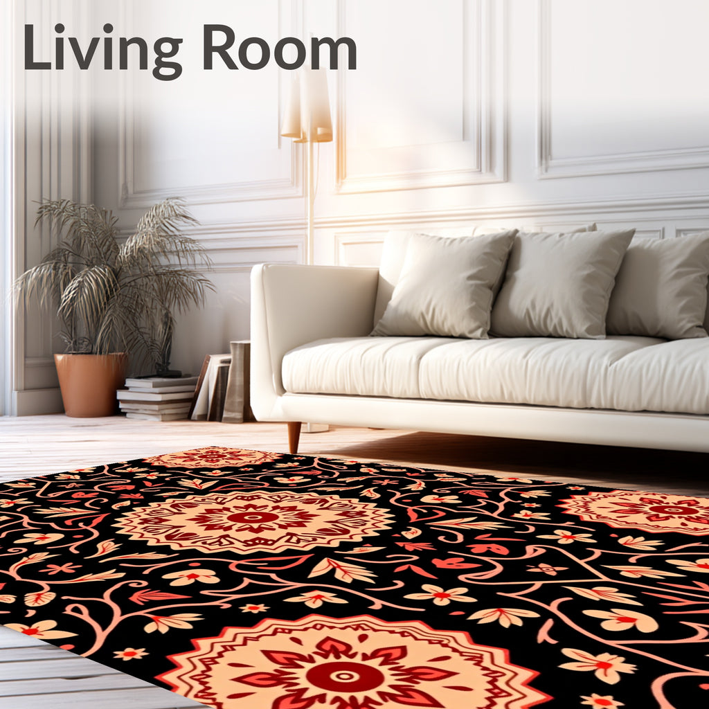 Crimson Abstract Floral Medallion Rug