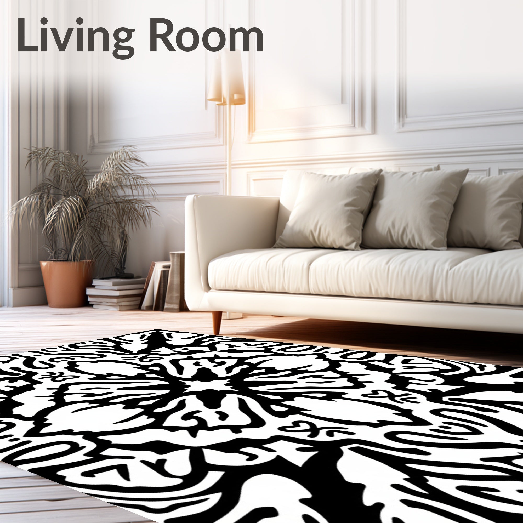 Bold Black Abstract Folk Art Rug